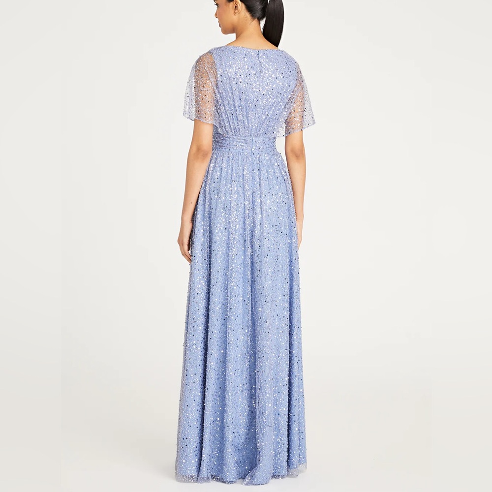 $995 NWOT Theia “Sabine” Beaded and Sequined Maxi Dress in Slate Sz 4 - Picture 2 of 11